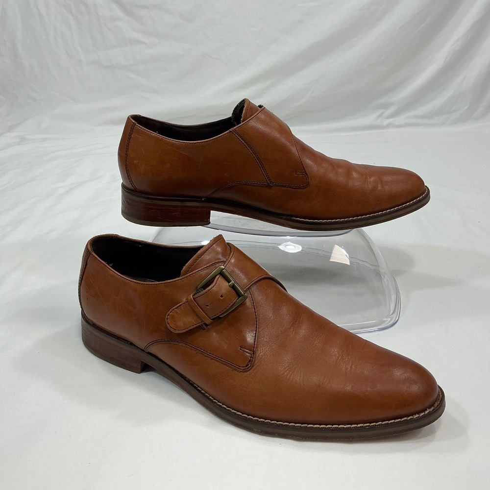 Cole Haan Mens Tan Leather Single Monk Strap Dress Shoes Buckle Loafers